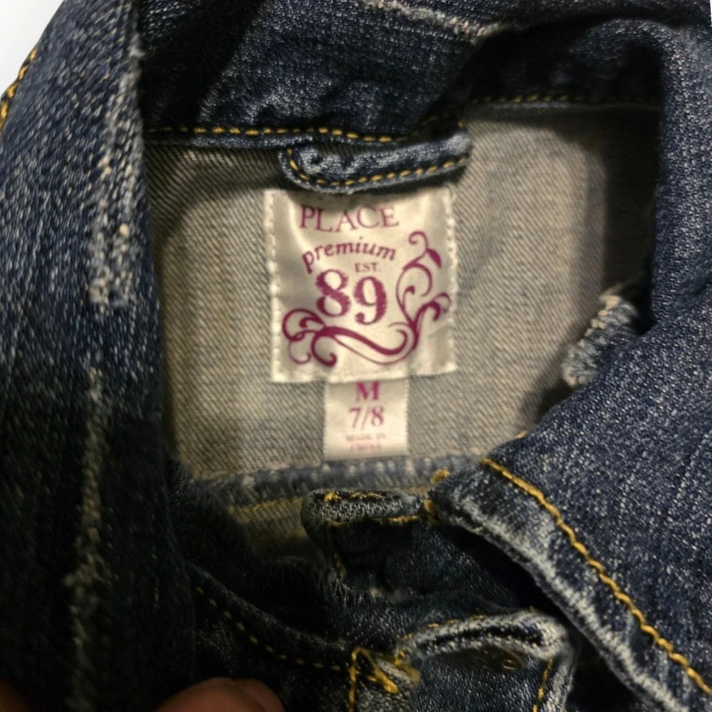 Girls Denim Jacket Medium Wash Studded Trucker Size M 7/8